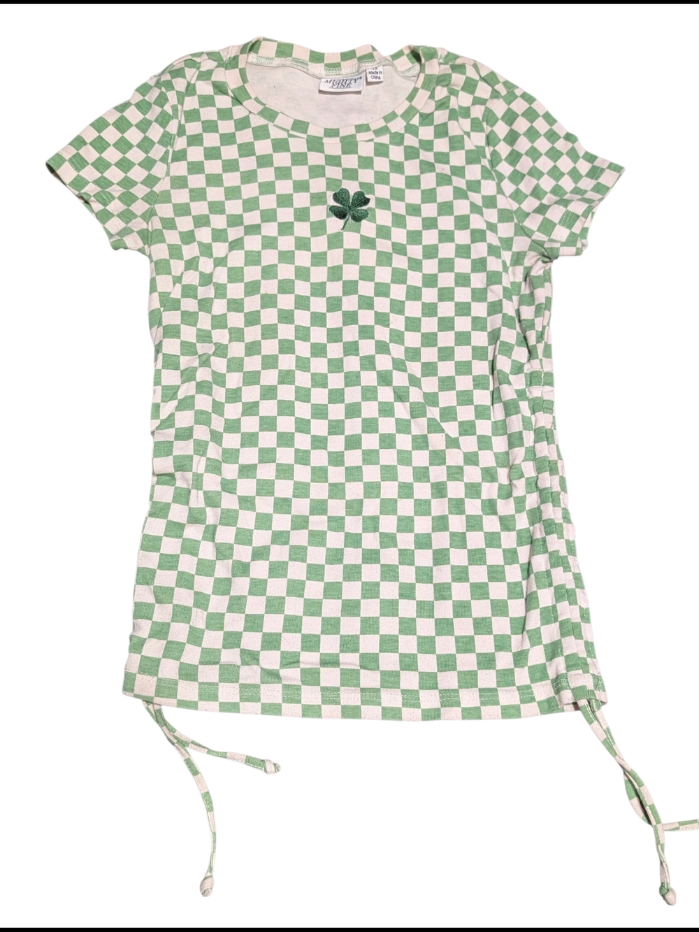 Mighty Fine Green & White Checkered Tee with Clover